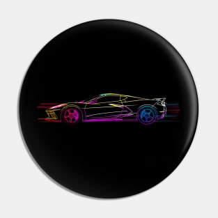 C8 Corvette Rainbow Neon outline art style supercar race car muscle car sportscar Corvette C8 Pin