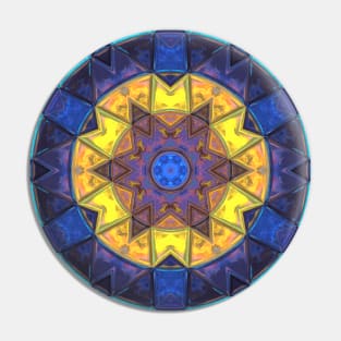 Mosaic Kaleidoscope Flower Blue and Yellow Pin