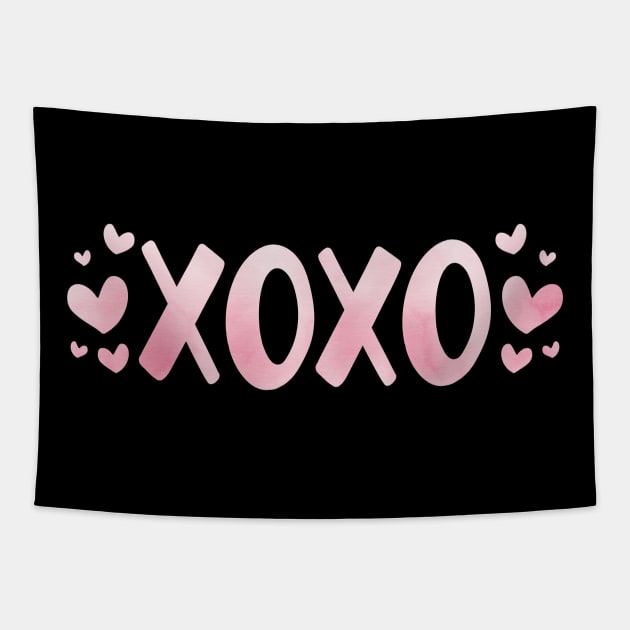 XOXO with Hearts Pink Watercolor Tapestry by Pixel On Fire