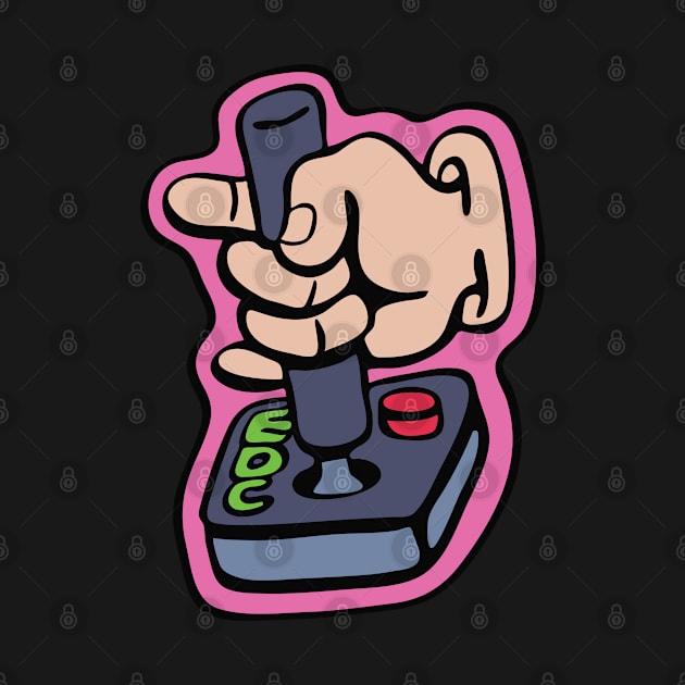 Cartoon hand playing retro game on a joystick by Cofefe Studio