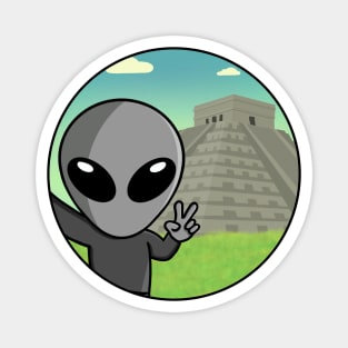 Gray Space Alien Selfie Chichen Itza Magnet