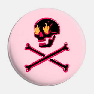 Black Skull Fire Eyes Skeleton Vaporwave with crossed Bones Pin