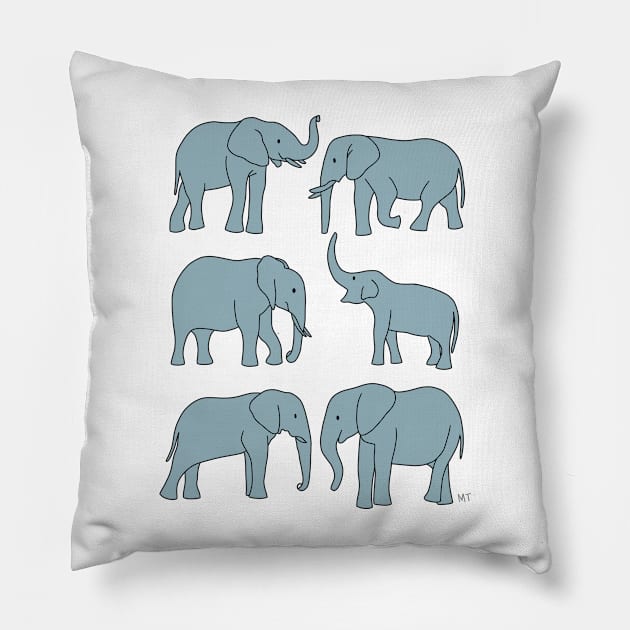 Elephants Line Art - Gray Blue Pillow by monitdesign