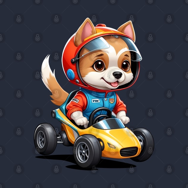 Cartoon Dog Driving a Race Car by Leon Star Shop