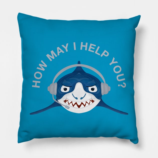 Shark with Headset and How May I Help You Phrase Pillow by iamKaye