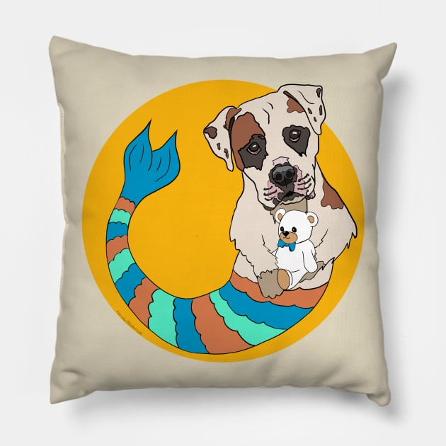 Peetie the Pitbull Mermutt Pillow by abrushwithhumor