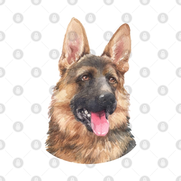 Pretty German Shepherd Watercolor Art by doglovershirts