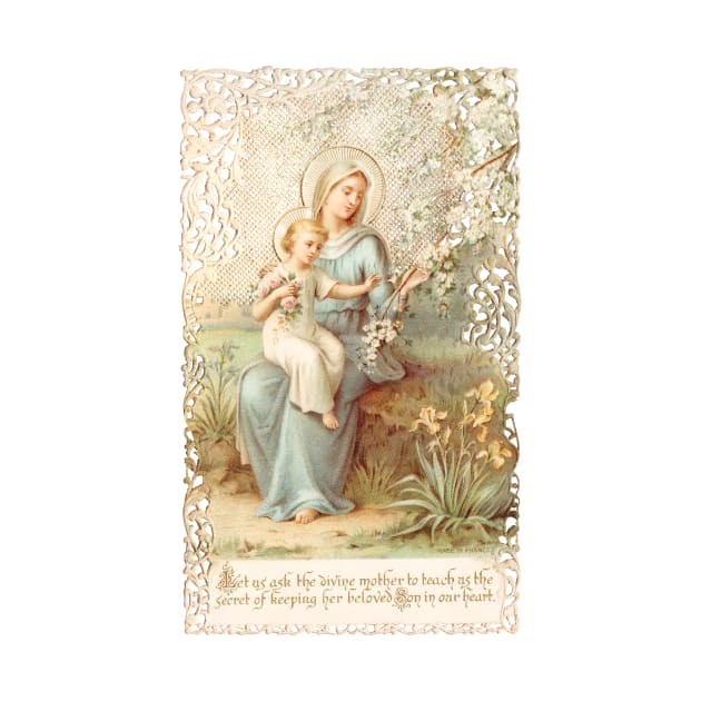 Madonna and Child under a Flowering Tree: Antique French Lace Holy Card by Catholicamtees