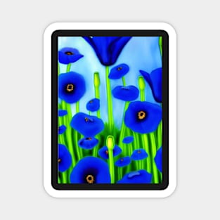 STUNNING BLUE POPPIES ON A LIGHT BLUE BACKGROUND Magnet