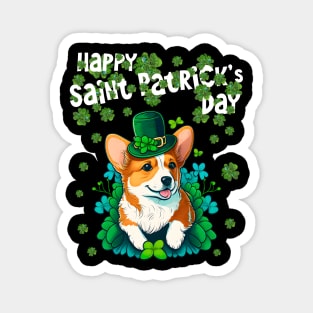 Cute Corgi Green Clover Shamrock Happy St Patricks Day Magnet