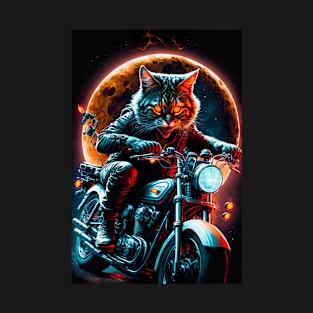 Cyber Cat Riding Dirt Bike T-Shirt