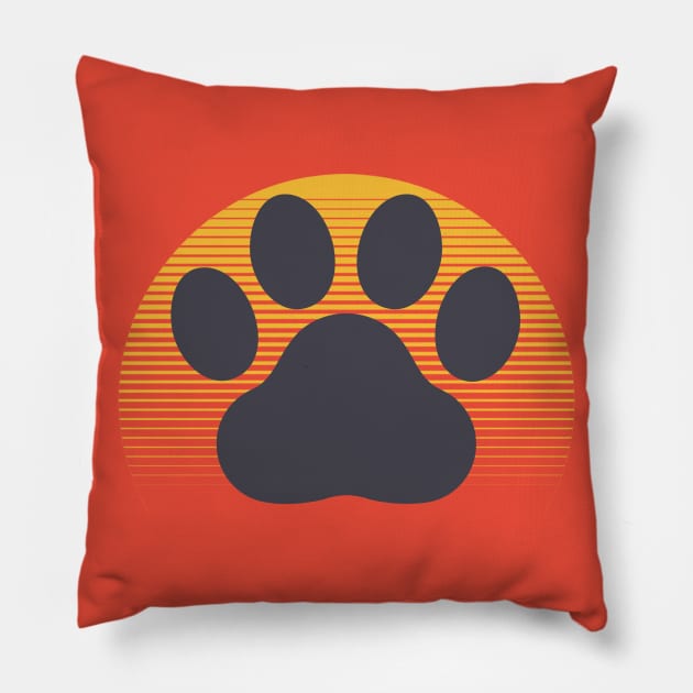 Retro Vintage Sunset Cute Dog Paw Print Pillow by ChristianShirtsStudios