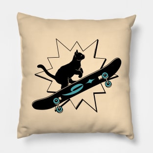 Cool Skater Black Cat in beige Pillow