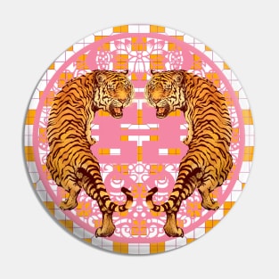 Hong Kong Funky Tigers Blush Pink and Orange - Animal Lover Pin