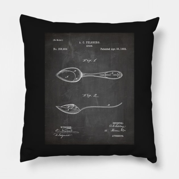 Kitchen Spoon Patent - Cook Chef Farmhouse Décor Art - Black Chalkboard Pillow by patentpress