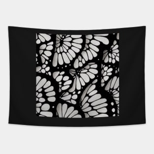 Vintage Floral Cottagecore Butterfly Wings Romantic Flower Design Black and White Tapestry