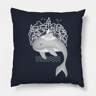 Whale carries a town on his back Pillow