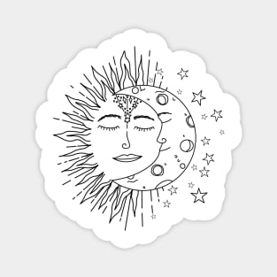 Celestial Sun Moon Black and White Magnet