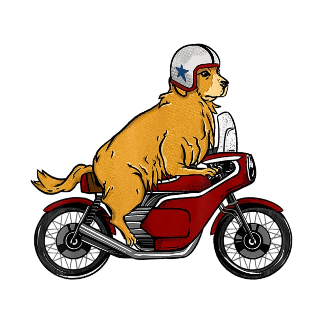 Golden Retriever Dog Riding Motorcycle by Rojio