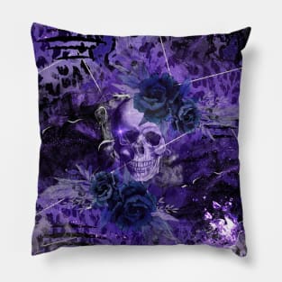 Purple animal print with skull and roses Pillow