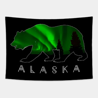 Alaskan Bear With Green Aurora Borealis Trees Tapestry