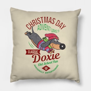 Funny Cute Doxie Dog with Classic Dachshund Christmas Pillow