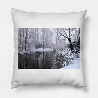 A snowy day at the park Pillow