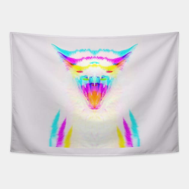 Dramabite Blue Yellow Magenta CMYK Glitch Cat Kitten Tapestry by dramabite