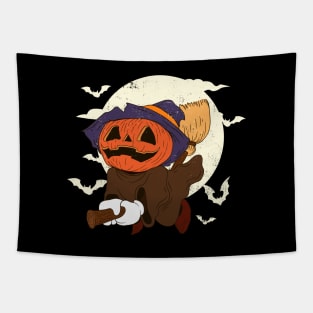 pumpkin witch fly on the moon Tapestry