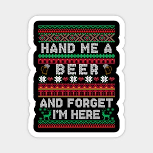 Hand Me a Beer Ugly Christmas Sweater Funny Xmas Magnet