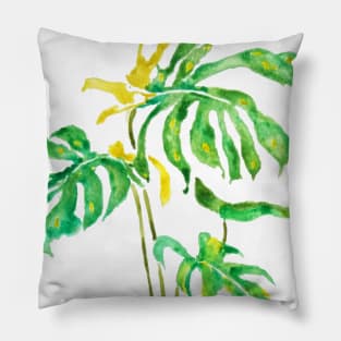 green and yellow leaf watercolor Pillow