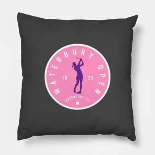 Happy Gilmore - Waterbury Open Badge Design - Pink + Female Golfer Pillow