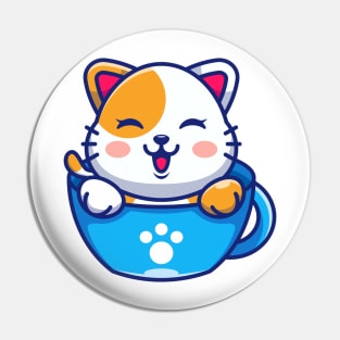 Cute cat on cup coffee cartoon Pin