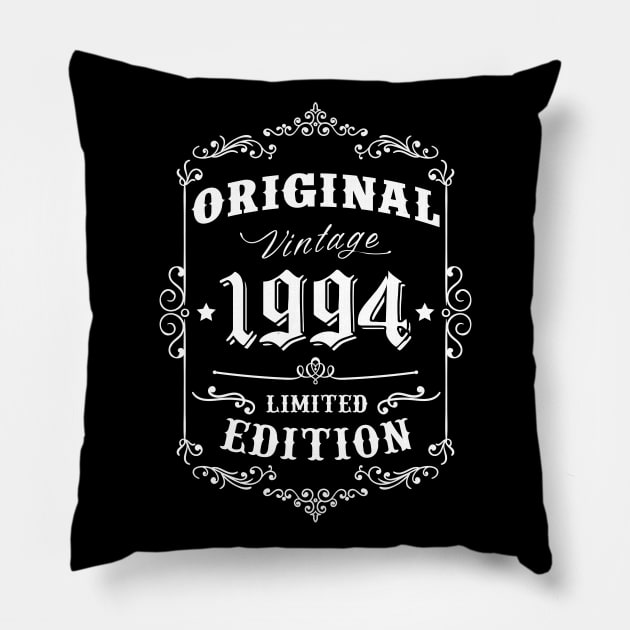 Born in 1994, 25th Birthday Retro Style Vintage Design Gift Pillow by PugSwagClothing