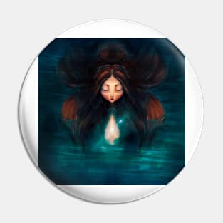 Manga Mermaid in Water Glowing Hands and Opal Headdress Faerie character design Little Mermaid’s Sisters Pin