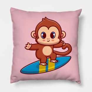 Cute Monkey Surfing Cartoon Pillow