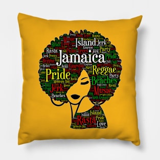 Jamaica Pride Woman With Words in Afro Pillow