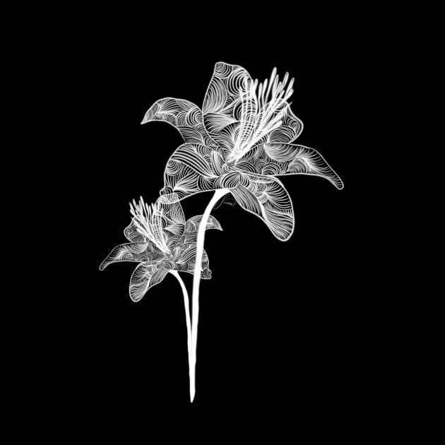 Zentangle black and white botanical floral flower by Saffronh Studio