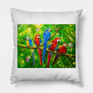 Parrots in the jungle Pillow