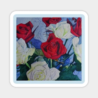 red and white roses Magnet