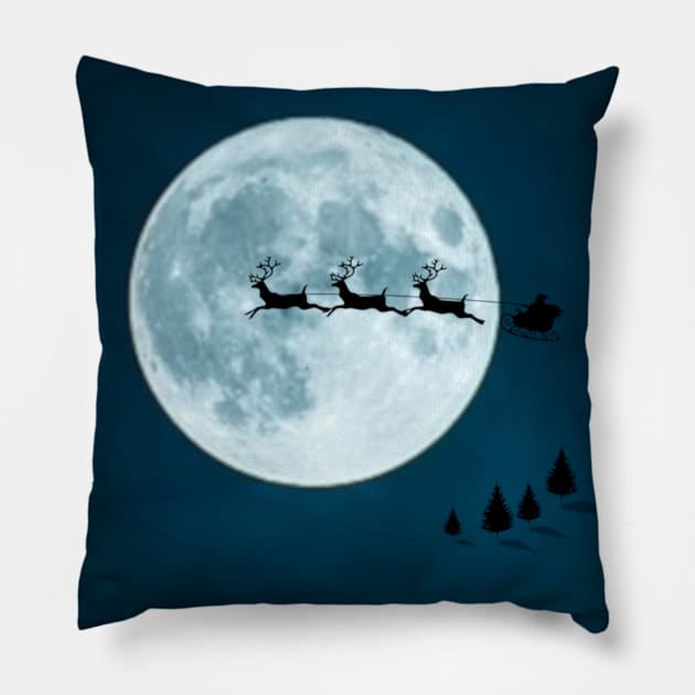 Santas Sleigh in the Moon Pillow by Humerushumor