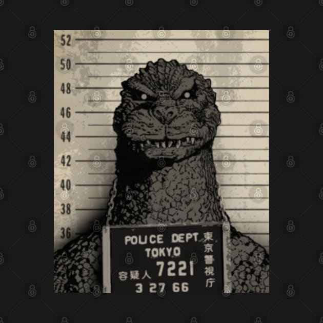 Godzilla Mugshot Illustrated by Buck Tee Godzilla TShirt TeePublic