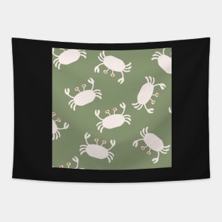 Ocean Crabs in leaf green and off white Tapestry