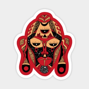 Red and Cream African Mask 7 Magnet