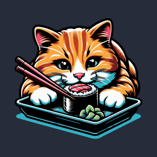 Ginger Cat eating sushi T-Shirt