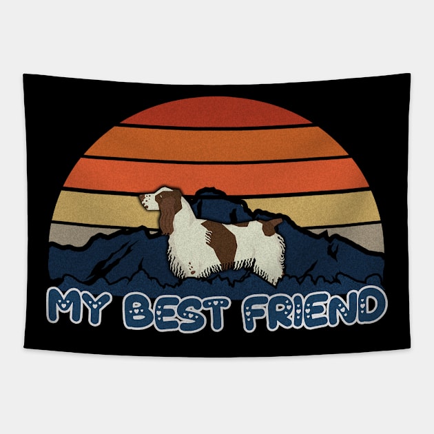 My Best Friend English Springer Spaniel Striped Sunset Mountain Background Design - Gift for English Springer Spaniel Lovers Tapestry by HarrietsDogGifts