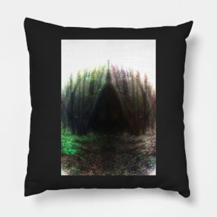 Special processing. Trail to the dark forest, where monster live. Green and violet. White borders. Pillow