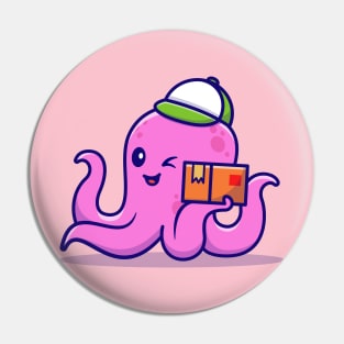 Cute Octopus Courier Holding Package Cartoon Pin