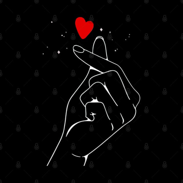 Korean finger heart sign design red heart, k pop, by Maroon55