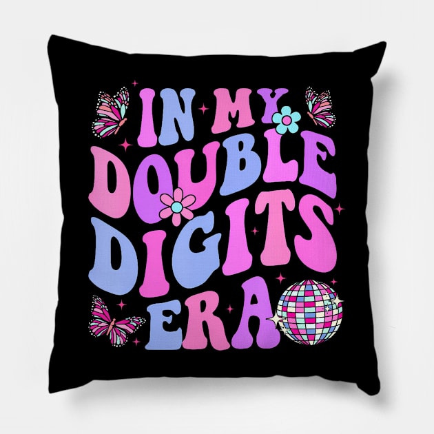 In My Double Digits Era Retro 10 Year Old 10th Birthday Girl Pillow by Cortes1